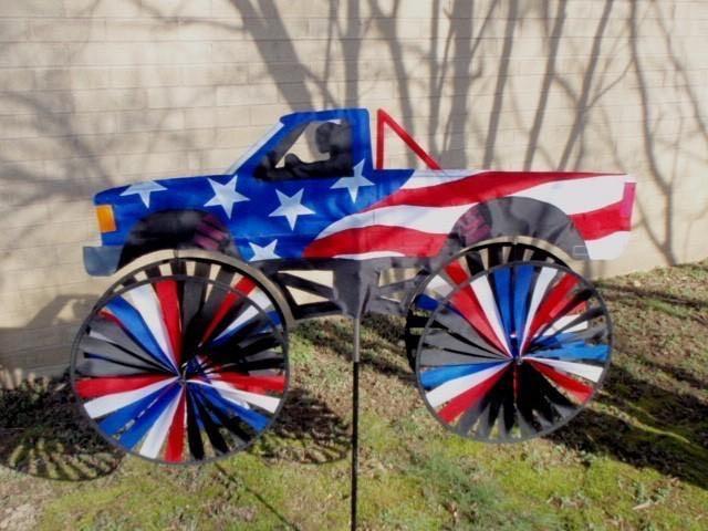 PATRIOTIC PICKUP TRUCK PATRIOTIC MONSTER TRUCK WIND SPINNER GARDEN SPINNER BY BALD EAGLE FLAG STORE, PHOTOGRAPH BY BALDEAGLEINDUSTRIES.COM (540) 374-3480