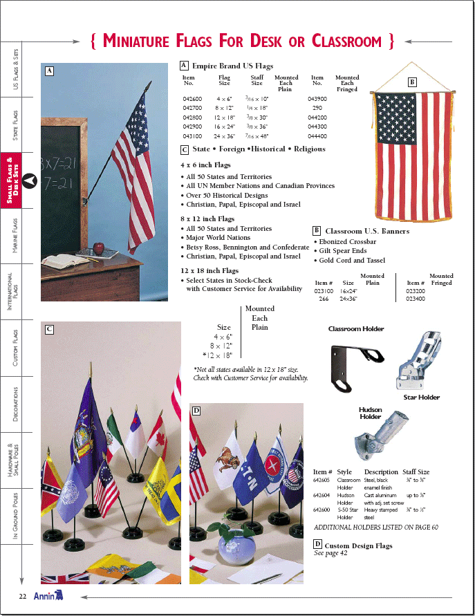classroom flag, flag set, flag bracket, classroom bracket, flagpole bracket, indoor flag, smaller flags, classroom banner, annin flag, valley forge flag