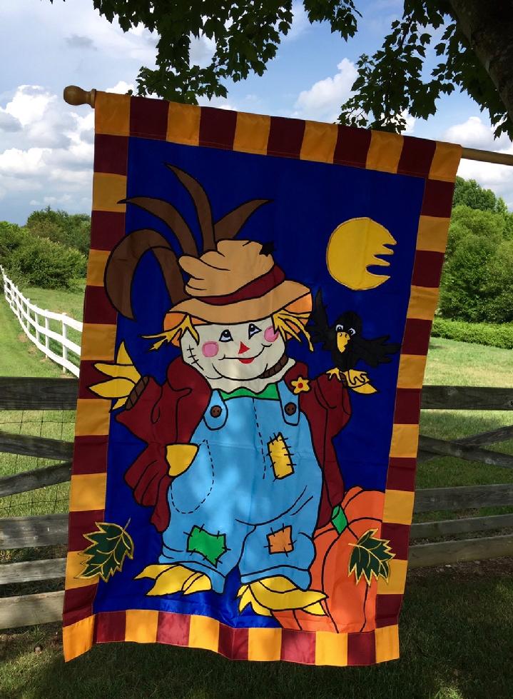 APPLIQUE SCARECROW FLAG FALL FLAG BY BALD EAGLE FLAG STORE 540-374-3480 PHOTOGRAPH BY BALDEAGLEINDUSTRIES.COM