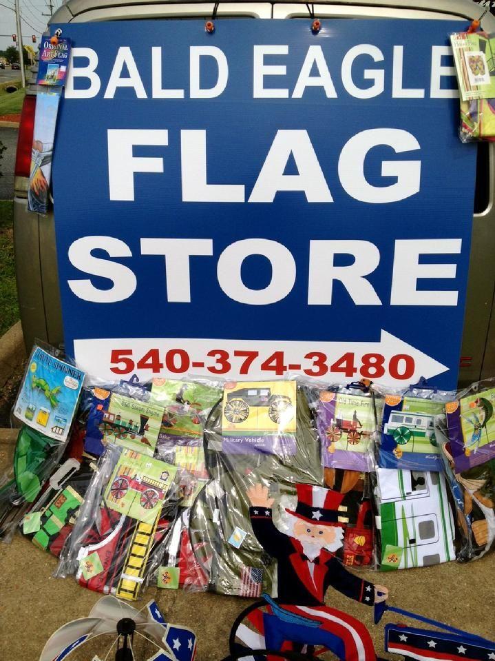 bald eagle flag store fredericksburg va, products include whirligig, garden spinner, kite, windsock, garden flag, house flag, american flag and state flag