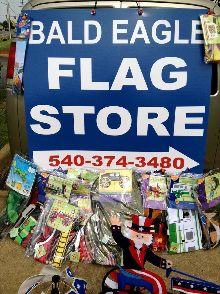 flags, kites, windsocks, wind spinners, whirligigs, flag stands and garden flags at bald eagle flag store fredericksburg va, the oldest flag store in fredericksburg