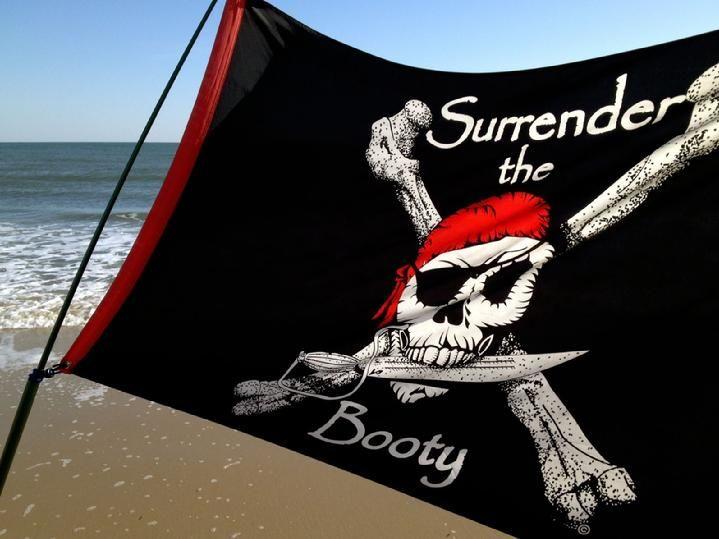 surrender the booty pirate flag from bald eagle flag store fredericksburg va, surrender the booty pirate flag and windsock pole flying on va beach by bald eagle flag store and bald eagle pirate flag shop
