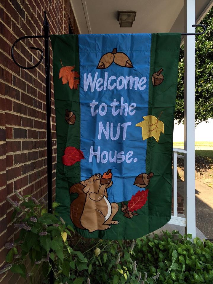 WELCOME TO THE NUT HOUSE FLAG VINTAGE APPLIQUÉ FLAG BY BALD EAGLE FLAG STORE 540-374-3480 PHOTOGRAPH BY BALDEAGLEINDUSTRIES.COM